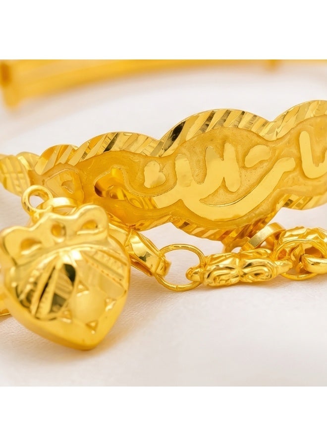 Bafleh Jewellery 21K Gold Adjustable Baby Bangle  Ring Set with Arabic Calligraph - Image 2
