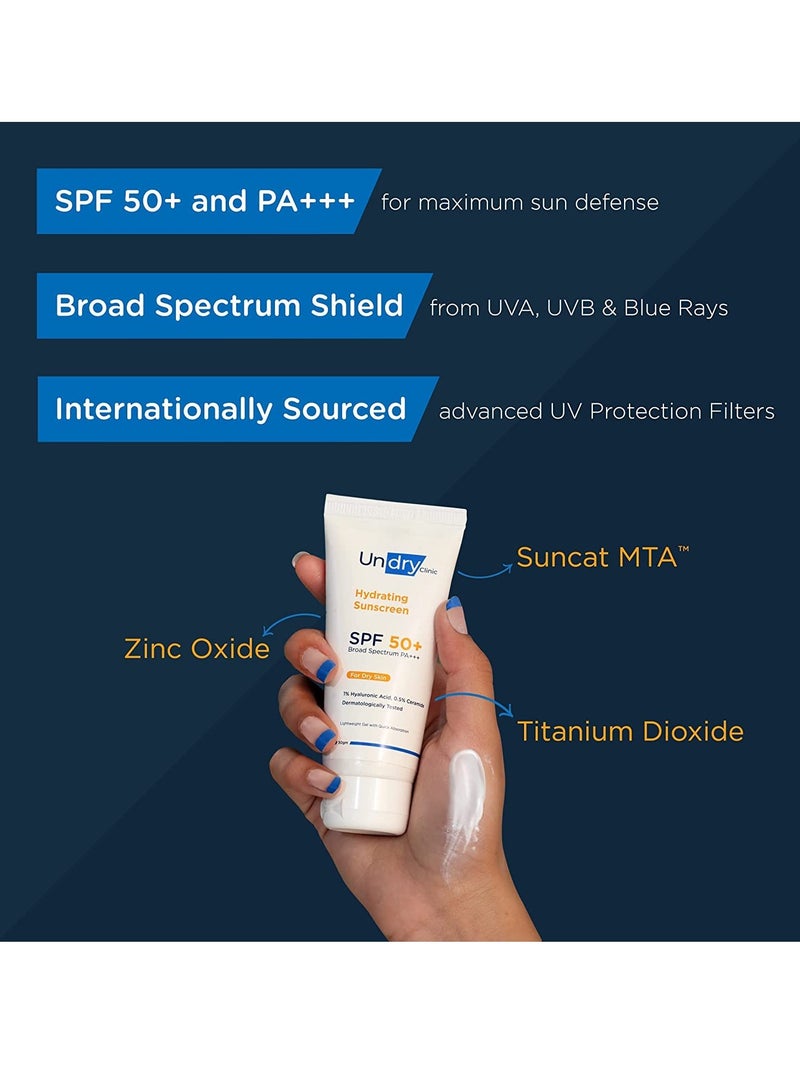 غير جاف واقي شمس مرطب للبشرة الجافة (50 جرام) واقي شمس خفيف الوزن ومضاد للضوء بعامل حماية من الشمس 50، واقي شمس واسع الطيف بعامل حماية من الشمس 50 للنساء والرجال؛ كريم واقي من الشمس مع حمض الهيالورونيك والسيراميد - Image 3