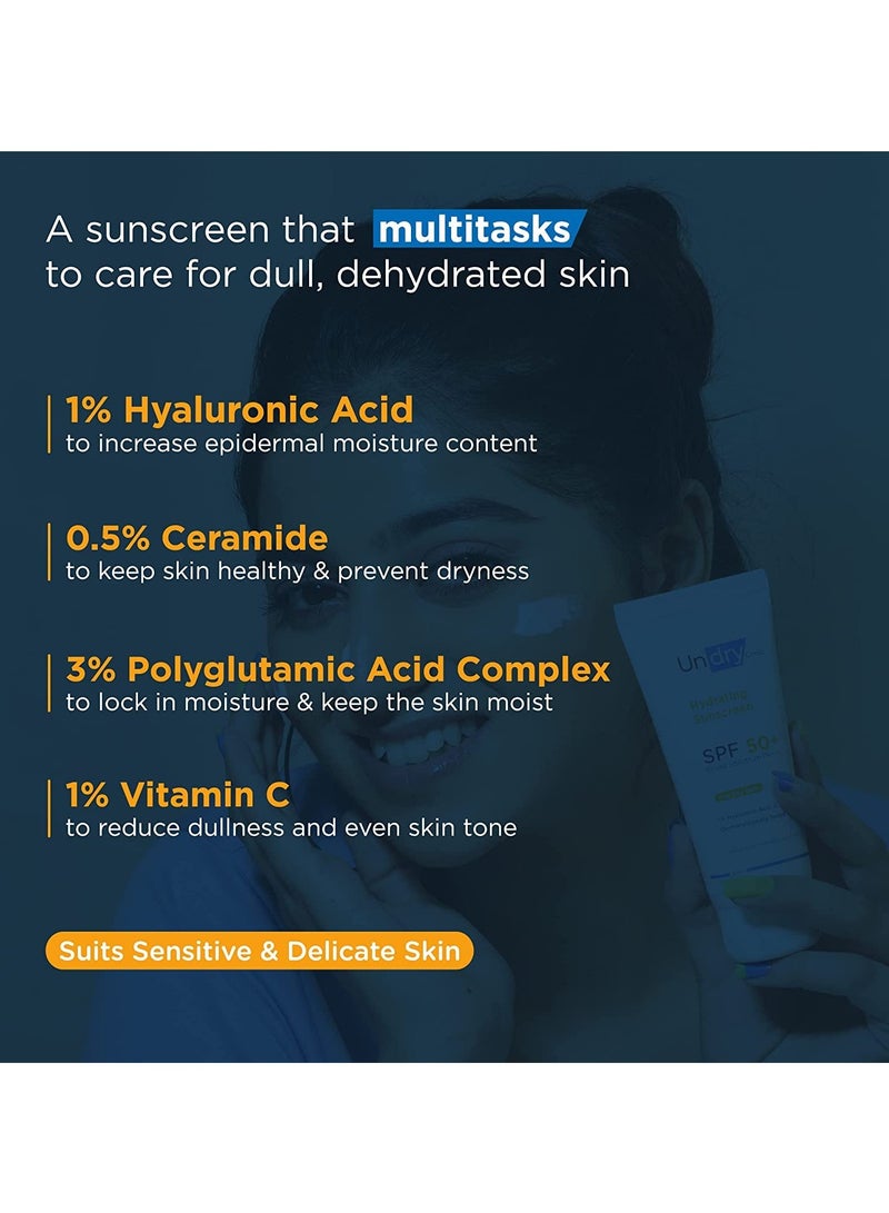 غير جاف واقي شمس مرطب للبشرة الجافة (50 جرام) واقي شمس خفيف الوزن ومضاد للضوء بعامل حماية من الشمس 50، واقي شمس واسع الطيف بعامل حماية من الشمس 50 للنساء والرجال؛ كريم واقي من الشمس مع حمض الهيالورونيك والسيراميد - Image 4