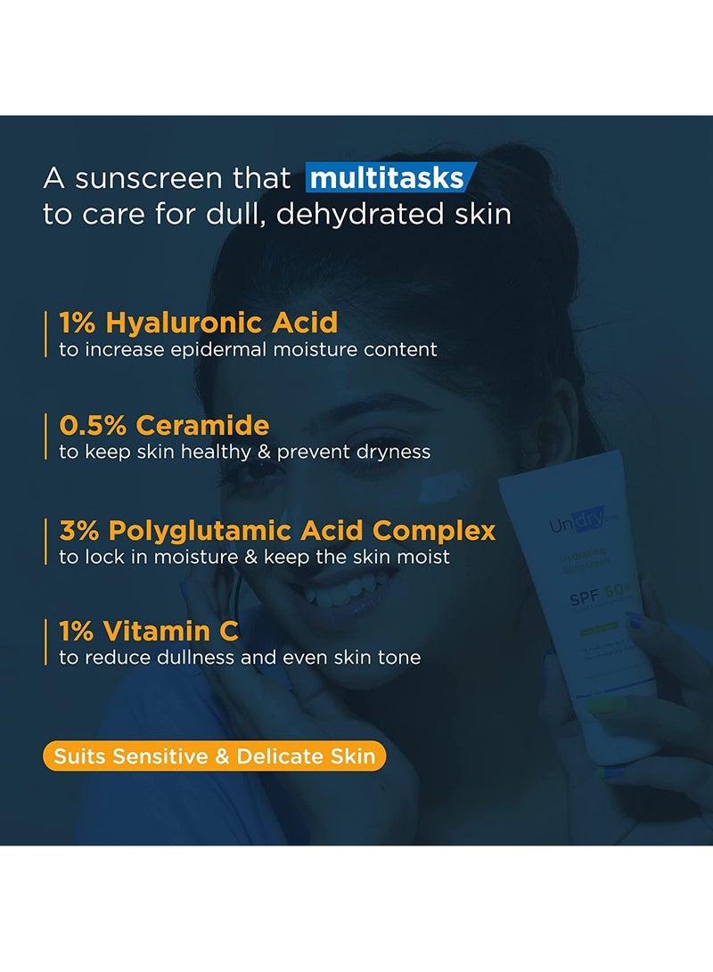 غير جاف واقي شمس مرطب للبشرة الجافة (50 جرام) واقي شمس خفيف الوزن ومضاد للضوء بعامل حماية من الشمس 50، واقي شمس واسع الطيف بعامل حماية من الشمس 50 للنساء والرجال؛ كريم واقي من الشمس مع حمض الهيالورونيك والسيراميد - Image 5