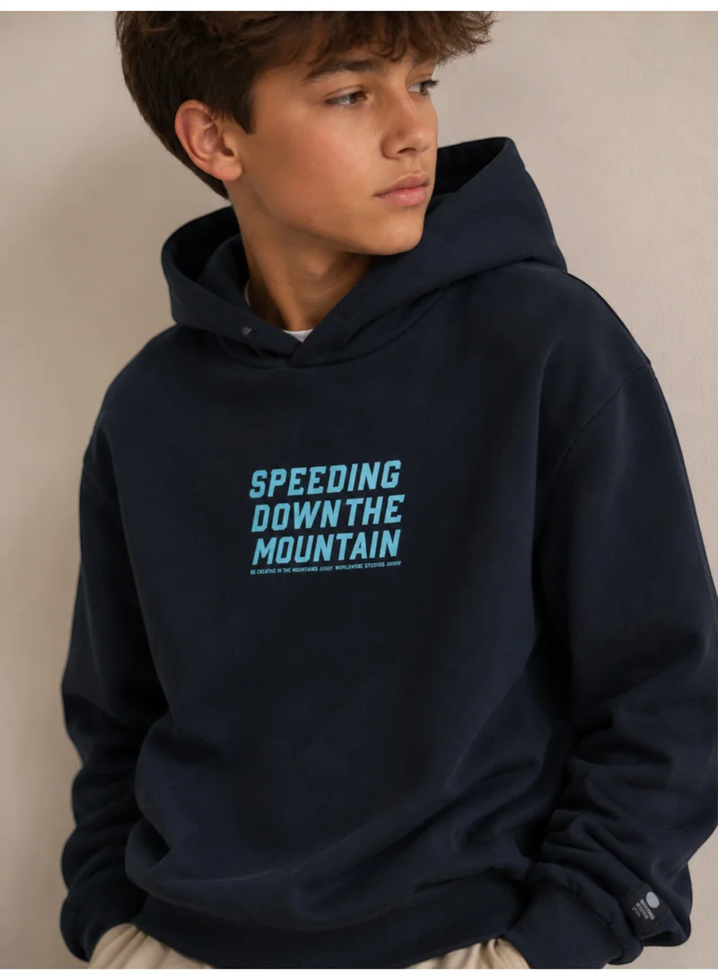 No Way Monday Boys Graphic Long Sleeve Hoodie with Back Print