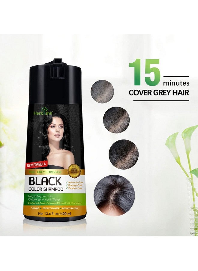 Herbishh Hair Color Shampoo for Gray Hair - Enriched Formula with Keratin & Tuber Fleece Flower - Full Grey Coverage, Easy to Use, Long lasting, Instant - Black (400ml) - Image 4