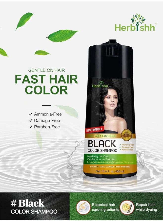 Herbishh Hair Color Shampoo for Gray Hair - Enriched Formula with Keratin & Tuber Fleece Flower - Full Grey Coverage, Easy to Use, Long lasting, Instant - Black (400ml) - Image 3