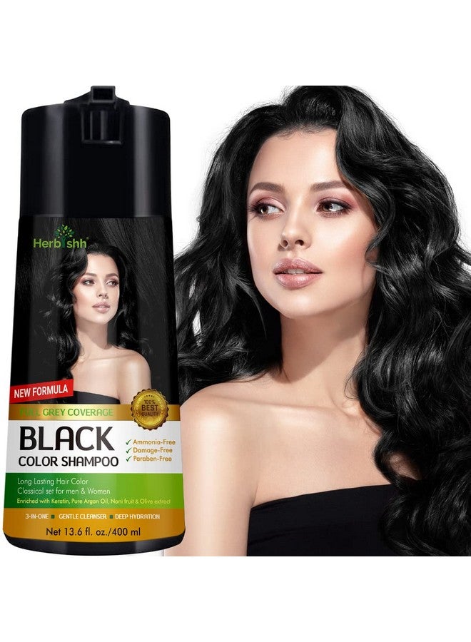 Herbishh Hair Color Shampoo for Gray Hair - Enriched Formula with Keratin & Tuber Fleece Flower - Full Grey Coverage, Easy to Use, Long lasting, Instant - Black (400ml) - Image 1
