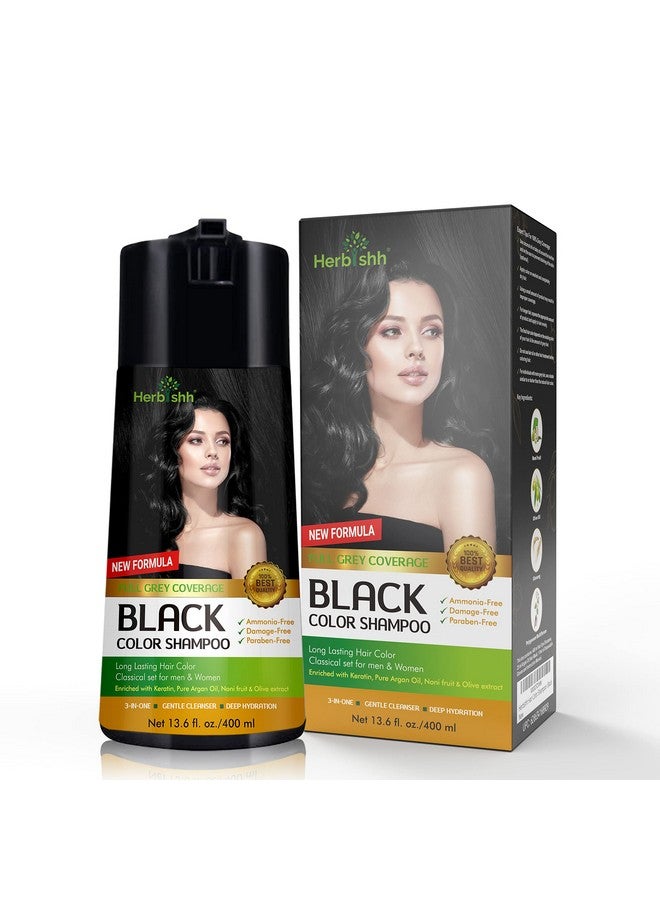 Herbishh Hair Color Shampoo for Gray Hair - Enriched Formula with Keratin & Tuber Fleece Flower - Full Grey Coverage, Easy to Use, Long lasting, Instant - Black (400ml) - Image 2