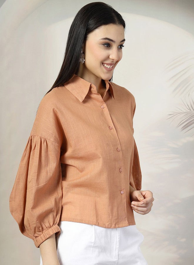 PlusS Rust Cotton Shirt for Women - Image 3