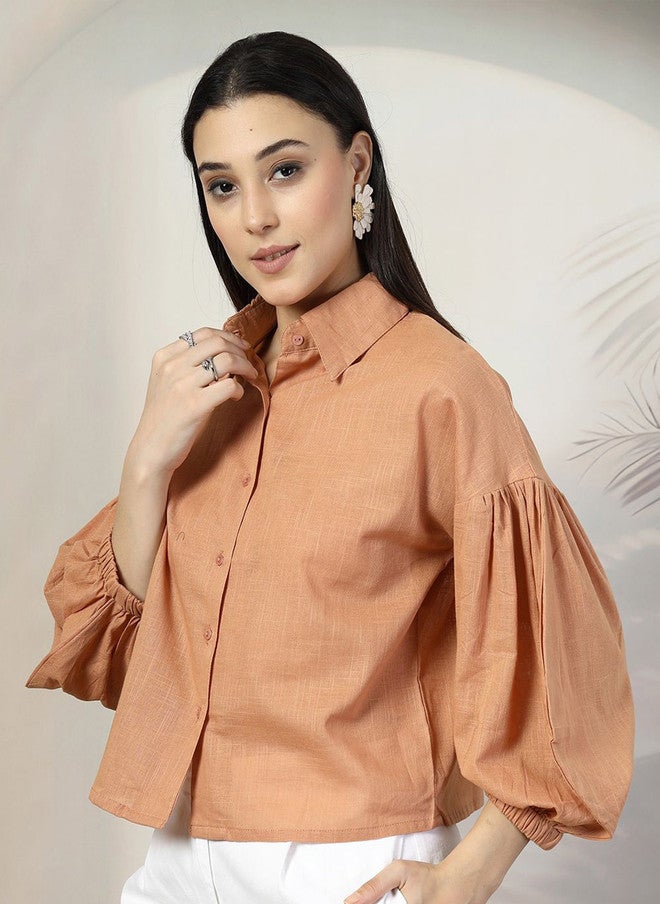 PlusS Rust Cotton Shirt for Women - Image 4