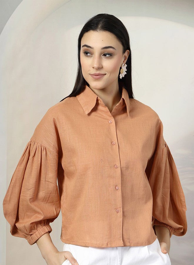 PlusS Rust Cotton Shirt for Women - Image 1