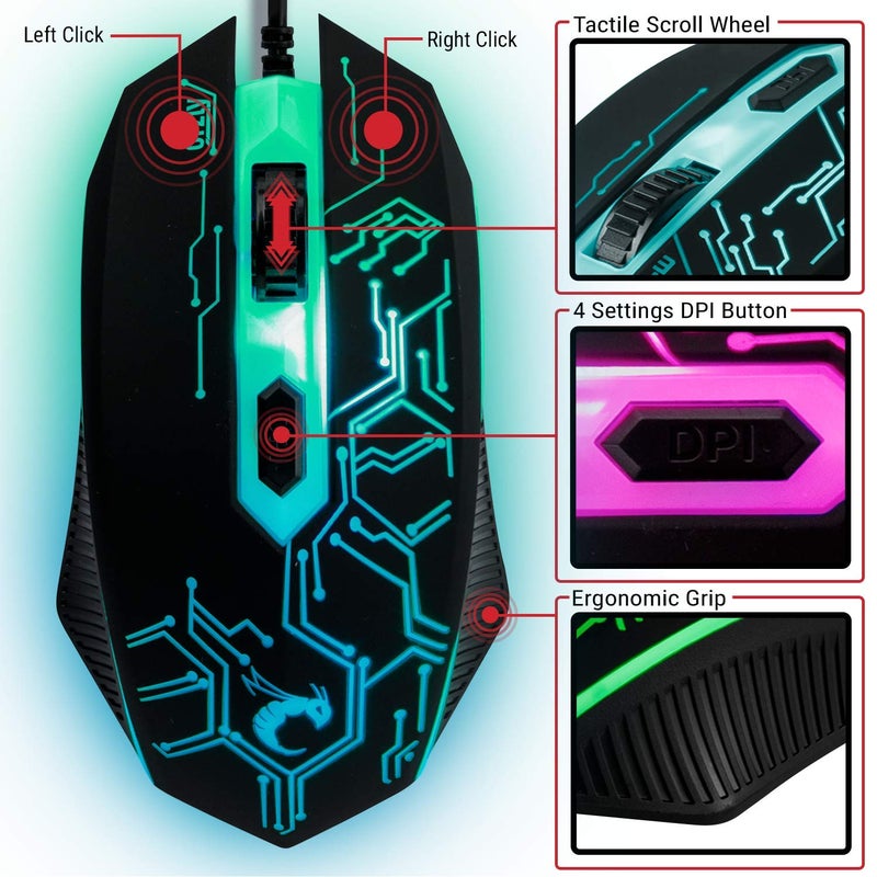 Orzly Gaming Keyboard and Mouse and Mouse pad and Gaming Headset, Wired LED RGB Backlight Bundle for PC Gamers and Xbox and PS4 Users - 4 in 1 Edition Hornet RX-250 - Image 4