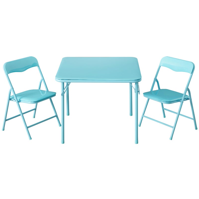 Idea Nuova Heritage Kids Blue Kids Activity Table and Chair Set,3-Piece Furniture Set with 1 Square Table & 2 Folding Chairs,Playroom Table Set for Ages 3+ - Image 1