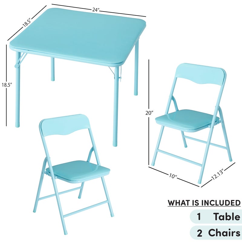 Idea Nuova Heritage Kids Blue Kids Activity Table and Chair Set,3-Piece Furniture Set with 1 Square Table & 2 Folding Chairs,Playroom Table Set for Ages 3+ - Image 3