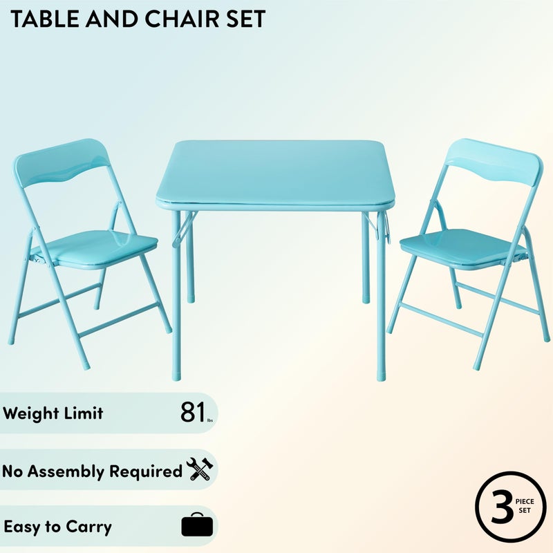 Idea Nuova Heritage Kids Blue Kids Activity Table and Chair Set,3-Piece Furniture Set with 1 Square Table & 2 Folding Chairs,Playroom Table Set for Ages 3+ - Image 2
