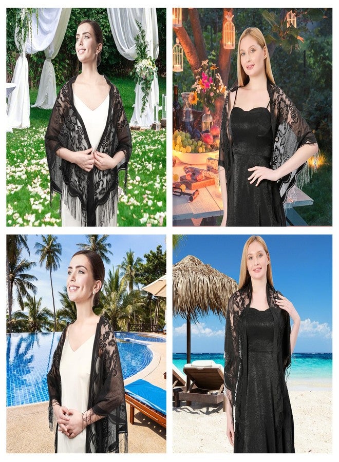 simarro Women Lace Wraps Shawls Soft Mesh Fringe WrapsTriangle Scarf Shawl for Wedding Evening Party Dresses(Black) - Image 5