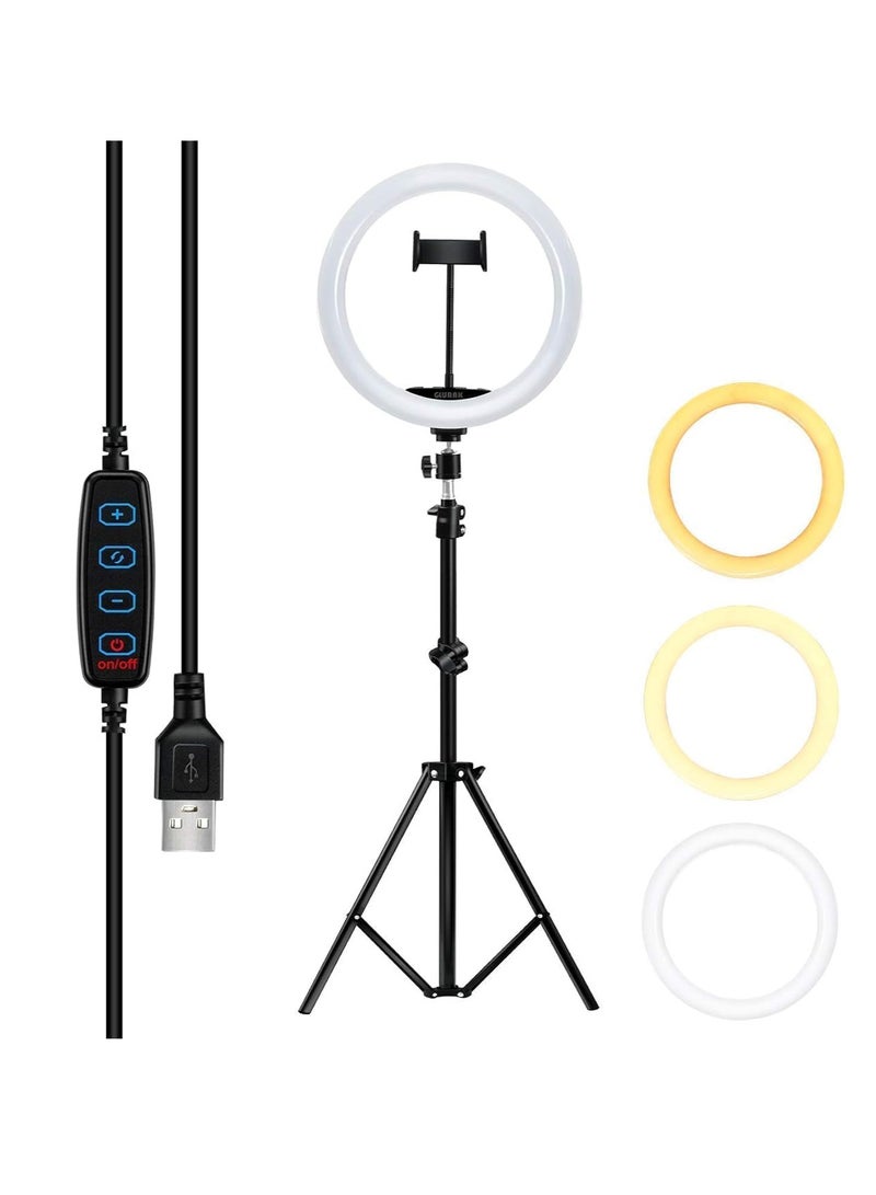 Selfie Ring Light, 10 Inch Dimmable LED Ring Light with Adjustable Tripod Stand and Phone Holder, 3 Lighting Modes and 10 Brightness Levels for Live Streaming, Makeup, YouTube, TikTok, Photography - Image 1