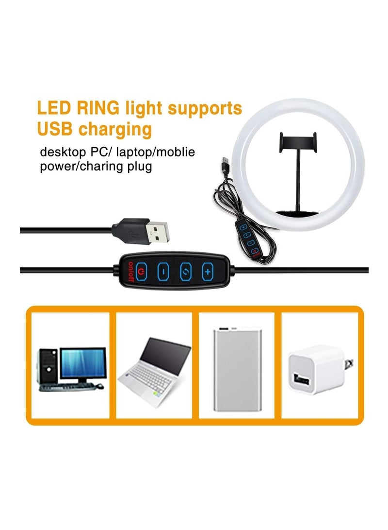 Selfie Ring Light, 10 Inch Dimmable LED Ring Light with Adjustable Tripod Stand and Phone Holder, 3 Lighting Modes and 10 Brightness Levels for Live Streaming, Makeup, YouTube, TikTok, Photography - Image 5