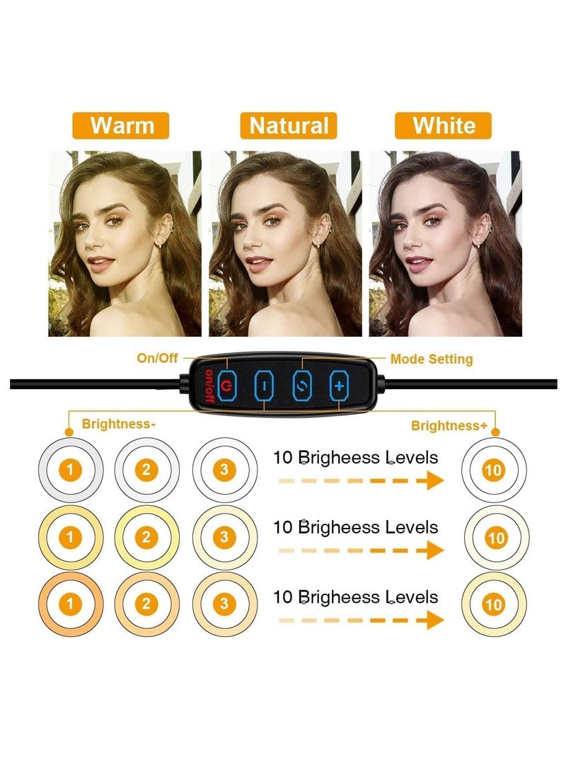 Selfie Ring Light, 10 Inch Dimmable LED Ring Light with Adjustable Tripod Stand and Phone Holder, 3 Lighting Modes and 10 Brightness Levels for Live Streaming, Makeup, YouTube, TikTok, Photography - Image 2