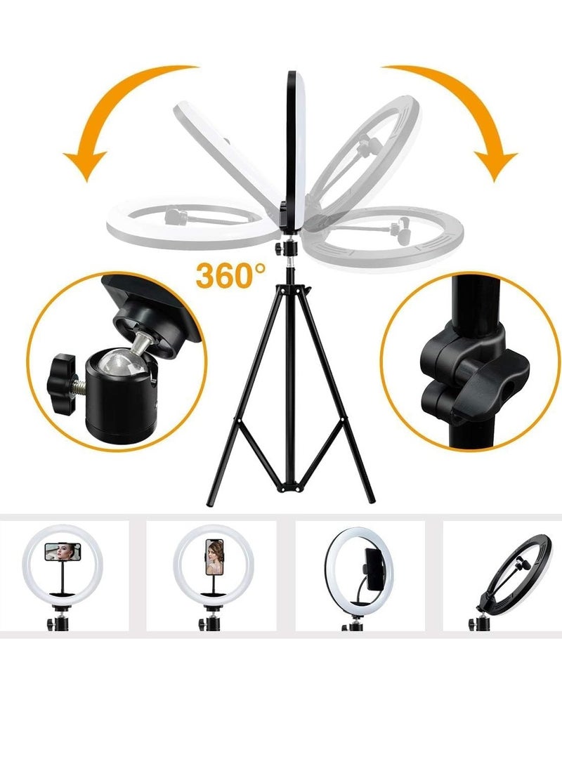 Selfie Ring Light, 10 Inch Dimmable LED Ring Light with Adjustable Tripod Stand and Phone Holder, 3 Lighting Modes and 10 Brightness Levels for Live Streaming, Makeup, YouTube, TikTok, Photography - Image 3