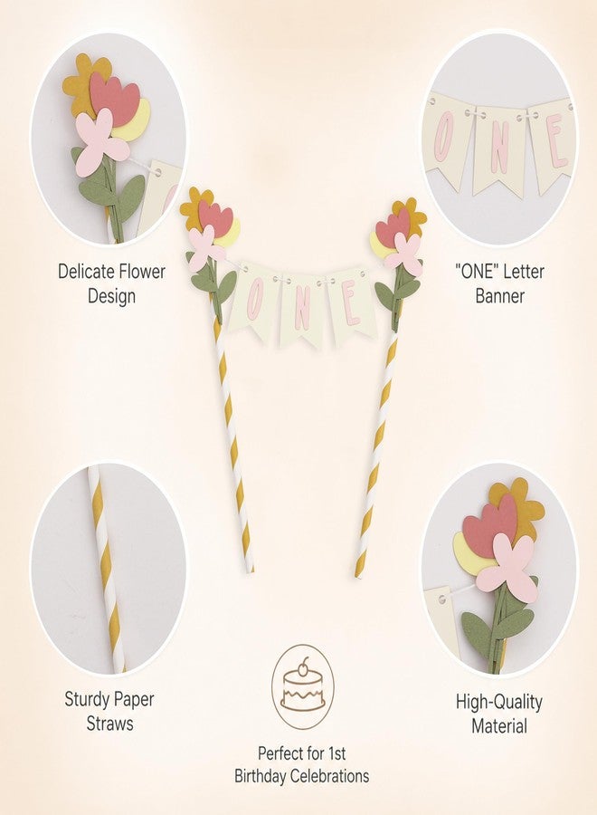 HIKLO Wildflower 1st Birthday Cake Topper - Flower First Birthday Cake Decorations, Wildflower Party Decorations for Girl, Floral Party Supplies, Garden Theme Cake Smash Photo Props - Image 5