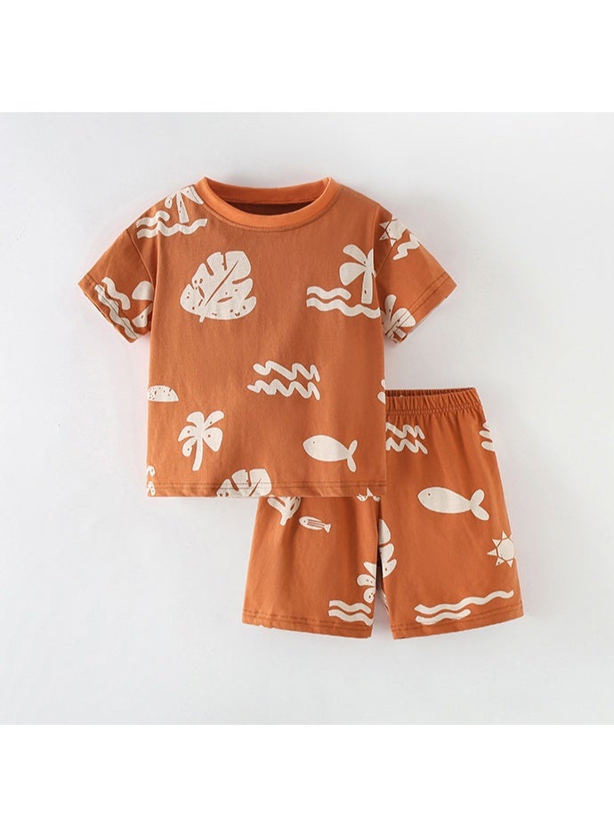 Boys Two-piece Set European And American Children Round Neck Short Sleeve Suit