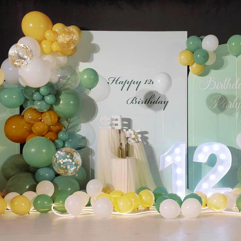 MEBAY Brown Yellow Green White Balloon Arch Kit, 156Pcs Caramel Brown Mustard Yellow Sage Green White Sand Balloons Garland for Boho Safari Jungle Woodland Birthday Baby Shower Wedding - Image 3