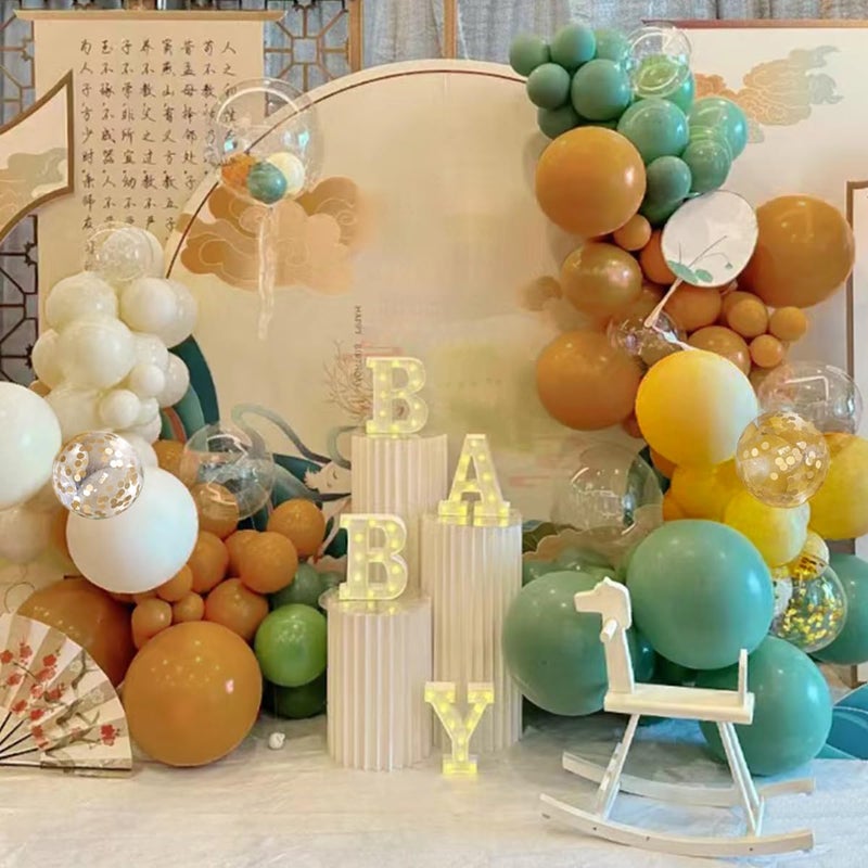 MEBAY Brown Yellow Green White Balloon Arch Kit, 156Pcs Caramel Brown Mustard Yellow Sage Green White Sand Balloons Garland for Boho Safari Jungle Woodland Birthday Baby Shower Wedding - Image 4