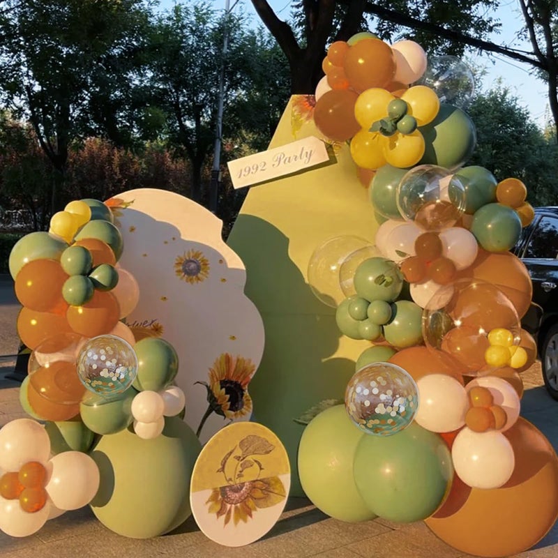 MEBAY Brown Yellow Green White Balloon Arch Kit, 156Pcs Caramel Brown Mustard Yellow Sage Green White Sand Balloons Garland for Boho Safari Jungle Woodland Birthday Baby Shower Wedding - Image 5