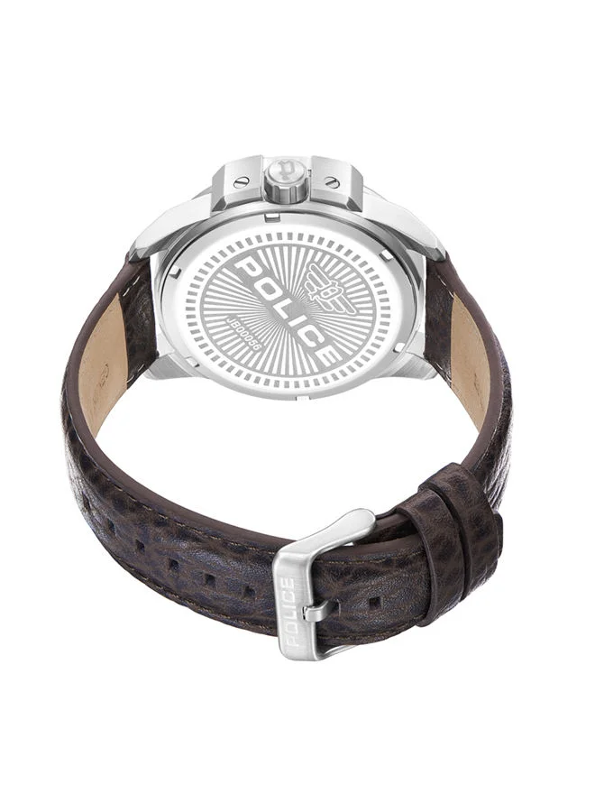 POLICE Underlined 46mm Men's Analog Watch with Brown Leather  Strap