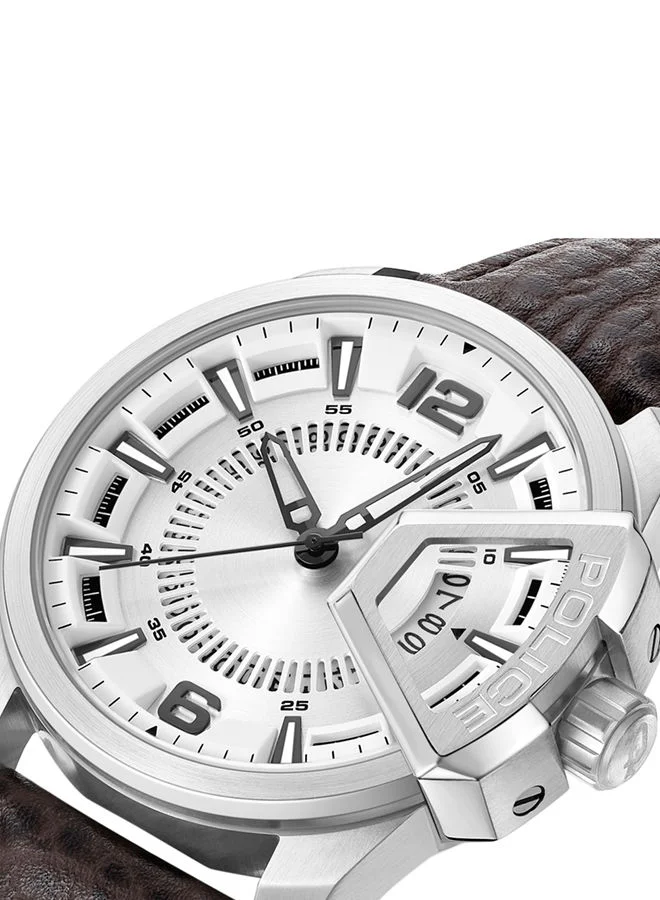 POLICE Underlined 46mm Men's Analog Watch with Brown Leather  Strap