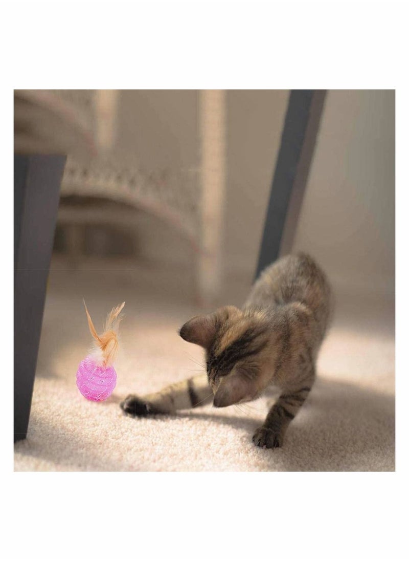 Y&D Interactive Cat Toys Rotate Ball with Colorful Light Feather, Brightly Colored Bells, Health Sport Toy for Your Cat, Safe Kitten, Pack of 4  - Image 2