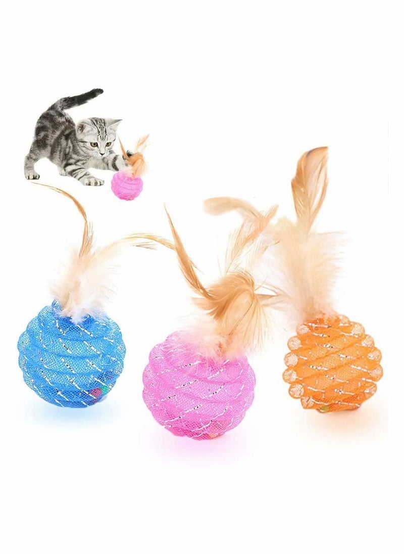 Y&D Interactive Cat Toys Rotate Ball with Colorful Light Feather, Brightly Colored Bells, Health Sport Toy for Your Cat, Safe Kitten, Pack of 4  - Image 1