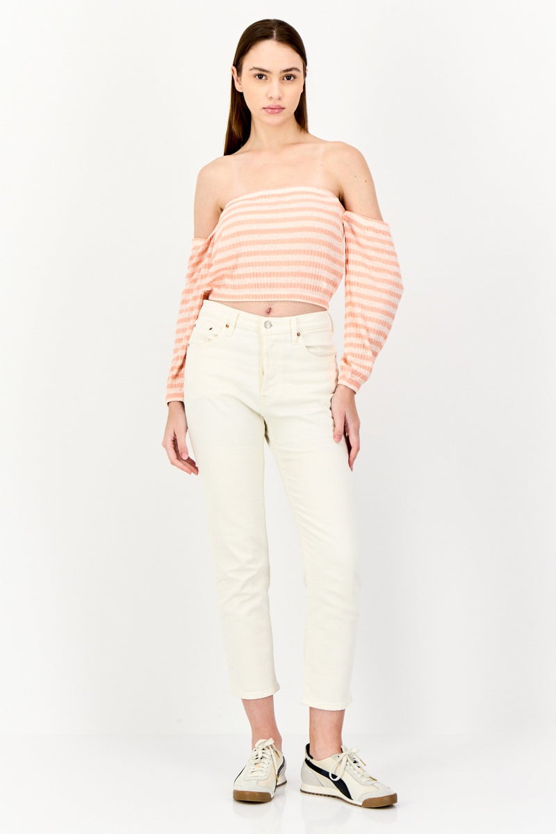 ONLY Women Off Shoulder Long Sleeves Stripe Blouse, Multicolor - Image 4