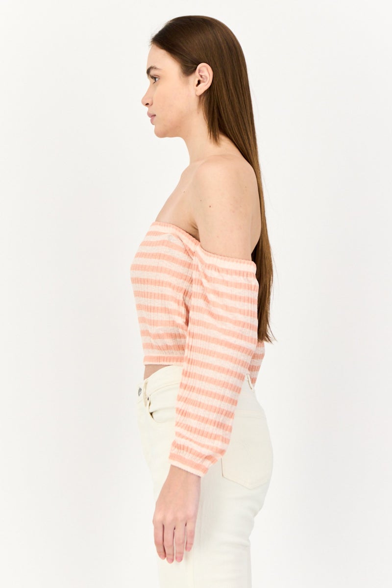 ONLY Women Off Shoulder Long Sleeves Stripe Blouse, Multicolor - Image 2