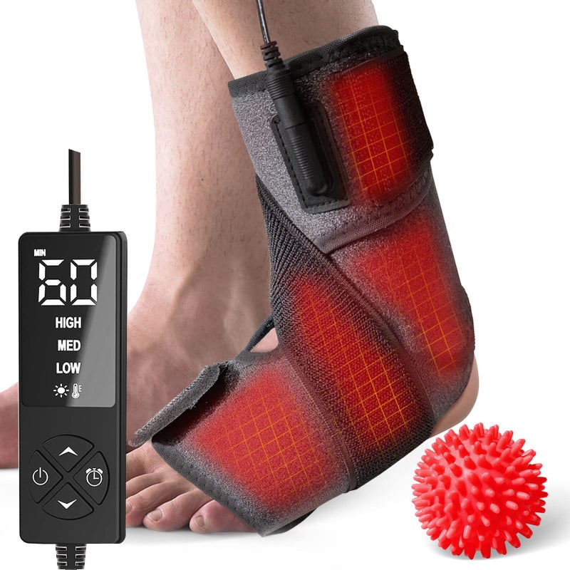 sticro Ankle Heating Pad for Achilles Tendonitis and Plantar Fasciitis Relief, Heated Ankle Brace Foot Heating Pad Wrap with Massage Ball for Sprained Ankle, Arthritis Foot Heel Pain Relief (Gray) - Image 1
