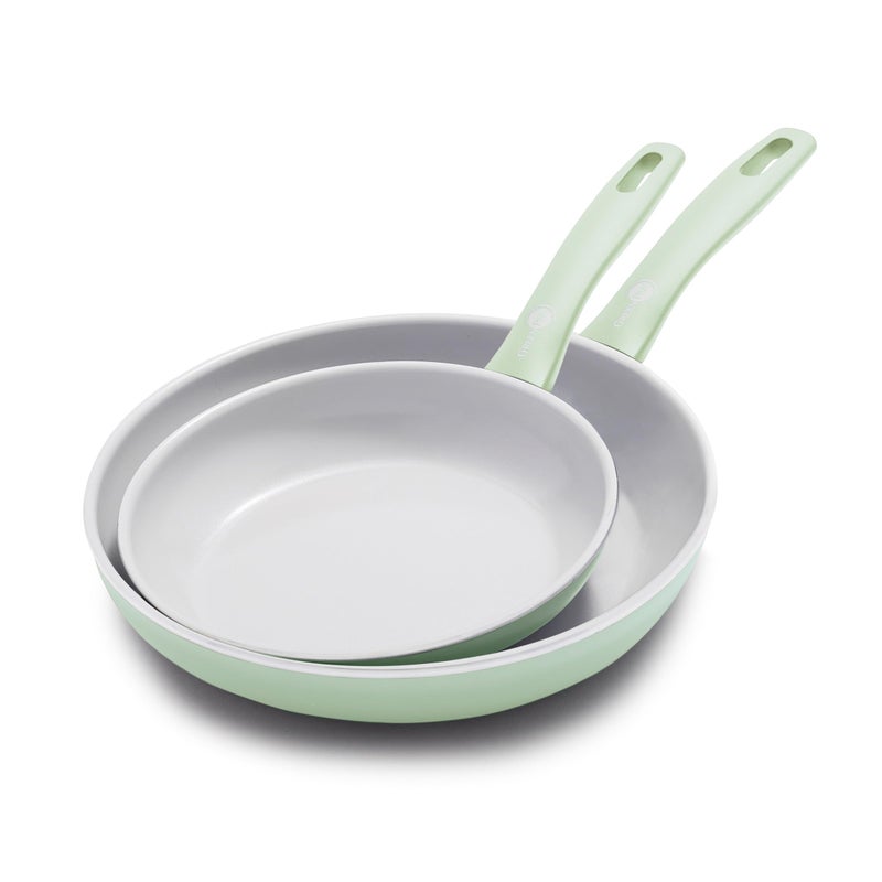 GreenPan Dover 8 10 2 Piece Frying Pan Skillet Set NonToxic PFASFree Ceramic Nonstick Coating Sear Saute Fry Egg Omlete Dishwasher Oven Safe Stay Cool Handle Easy Pour Rims Pastel Green - Image 2