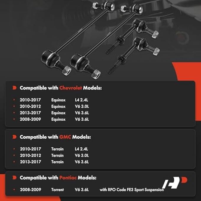 A-Premium 4Pcs Front Rear Sway Bar Link Stabilizer Link Kit Compatible With Chevrolet Equinox 20082017 Gmc Terrain 20102017 Pontiac Torrent 20082009 - Image 3