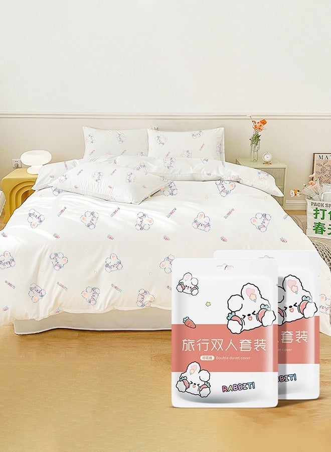 Disposable Bed Sheets with Flat Sheet, Quilt Cover, and 2 Pillow Cases, Disposable Fitted Travel Bedding Cover for Hotel, Sheet Quilt and Pillowcase - Image 1