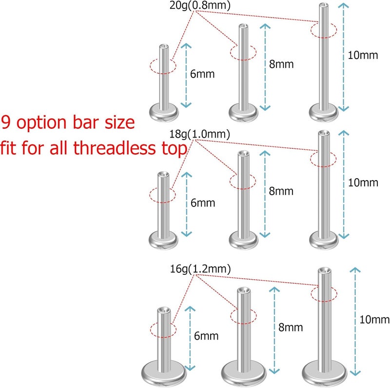 NewkeepsR 20g/18g/16g G23 Titanium Press Fit Threadless Push Pop in Labret Lip Monroe Tragus Earring Stud Piercing - Image 2