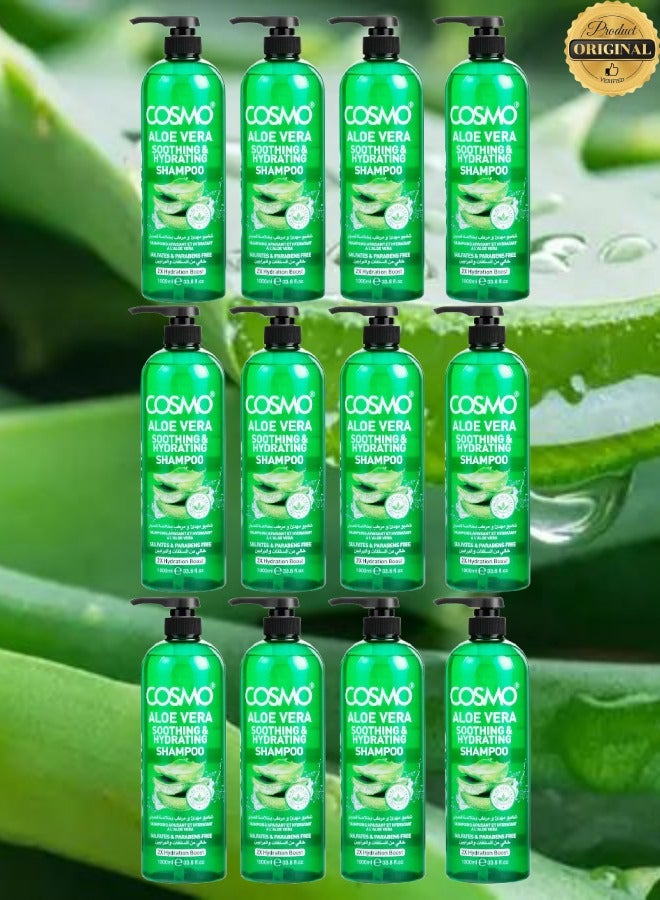 COSMO 12 Pieces Aloe Vera Soothing And Hydrating Shampoo Sulfates And Parabens Free 2× Hydration Boost 1000ML  - Image 1
