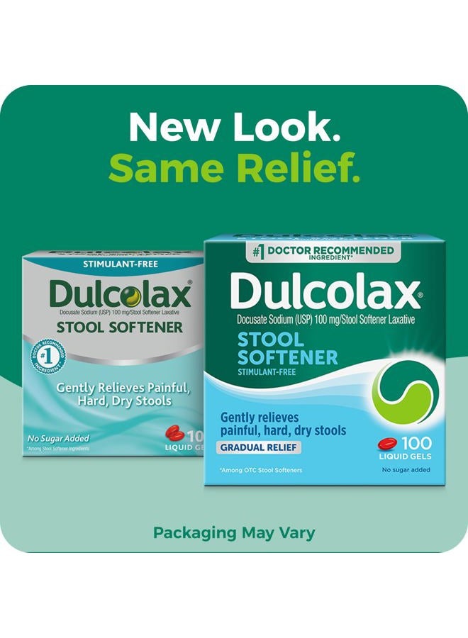 DULCOLAX Stool Softener Laxative Liquid Gel Capsules, Gentle Constipation Relief for Hard, Dry Stools, Docusate Sodium 100 mg, 100 Count - Image 2