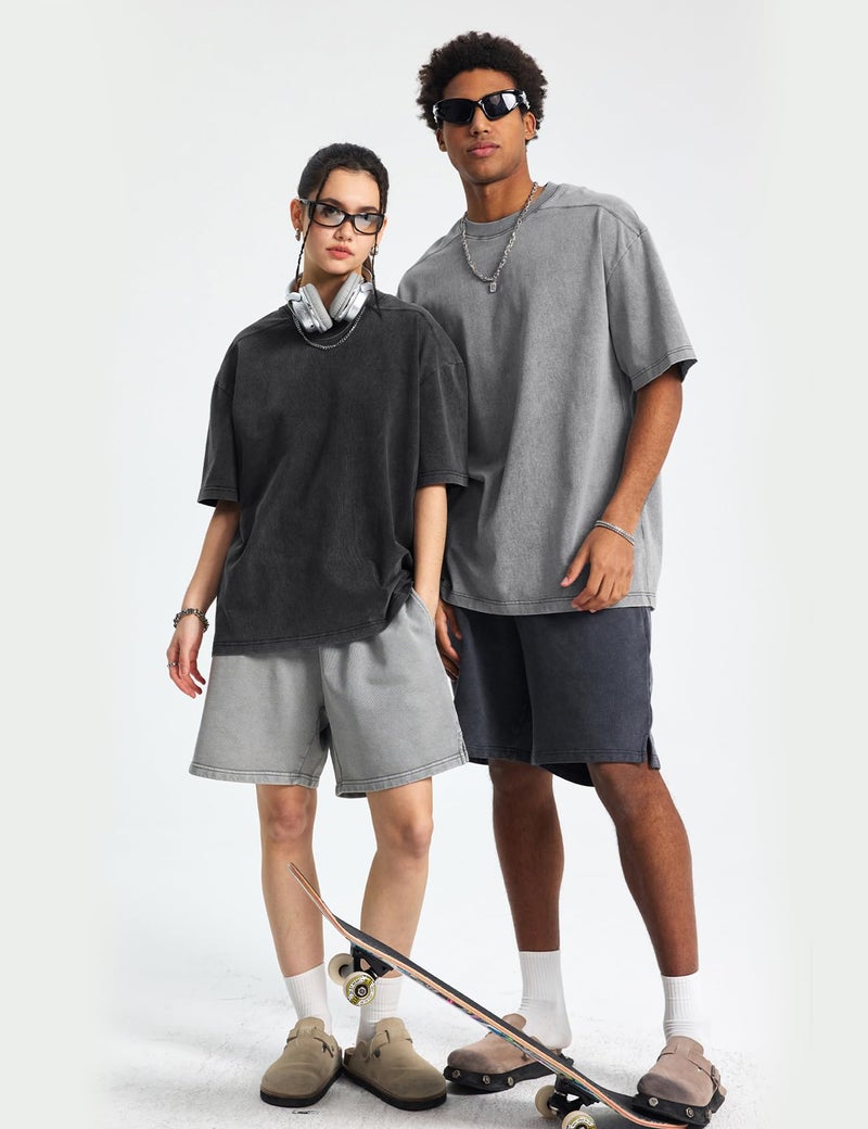Arssm 4 Pack Oversized Tshirts for Men Acid Wash Loose Fit Vintage Cotton Heavyweight T Shirts Baggy Tees(BlackGreyKhakiArmy-XL) - Image 3