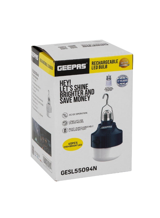 GEEPAS مصباح LED قابل لإعادة الشحن، موفر للطاقة، 18 واط، GESL55094 - 36 قطعة LED عالية السطوع، 12 ساعة وقت عمل، 3 قطع * 3.7 فولت / 1200 مللي أمبير بطارية ليثيوم قابلة لإعادة الشحن - Image 5