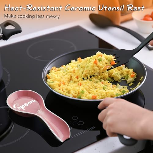 DAYYET Ceramic Spoon Rest for Stove Top, DAYYET Large Spoon Holder, Spoon Rest for Kitchen Counter, Utensil Rest for Ladles, Spatula, Tong, Pink Kitchen Decor and Accessories - Image 4