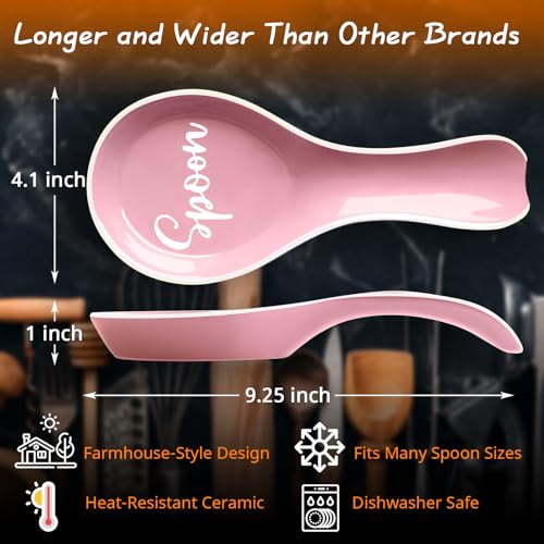 DAYYET Ceramic Spoon Rest for Stove Top, DAYYET Large Spoon Holder, Spoon Rest for Kitchen Counter, Utensil Rest for Ladles, Spatula, Tong, Pink Kitchen Decor and Accessories - Image 3