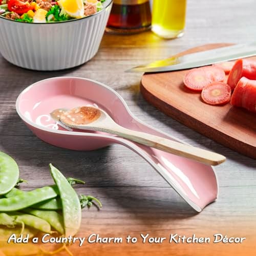 DAYYET Ceramic Spoon Rest for Stove Top, DAYYET Large Spoon Holder, Spoon Rest for Kitchen Counter, Utensil Rest for Ladles, Spatula, Tong, Pink Kitchen Decor and Accessories - Image 2