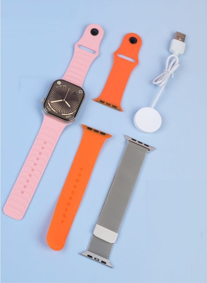 موديو ساعة Modio MW11 الذكية بشاشة عرض كاملة مقاس 2.2 بوصة مع 3 أشرطة قابلة للتبديل وكابل شحن للسيدات والرجال ذهبي - Image 3