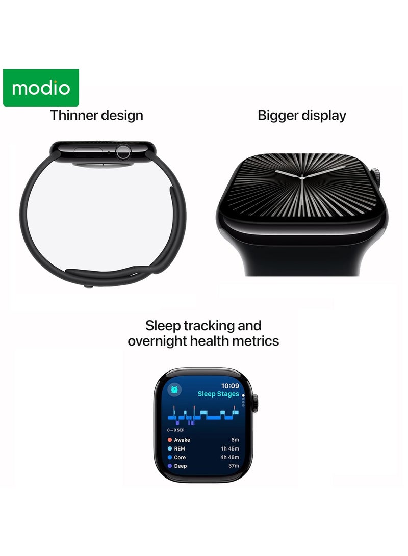 موديو ساعة Modio MW11 الذكية بشاشة عرض كاملة مقاس 2.2 بوصة مع 3 أشرطة قابلة للتبديل وكابل شحن للسيدات والرجال ذهبي - Image 4