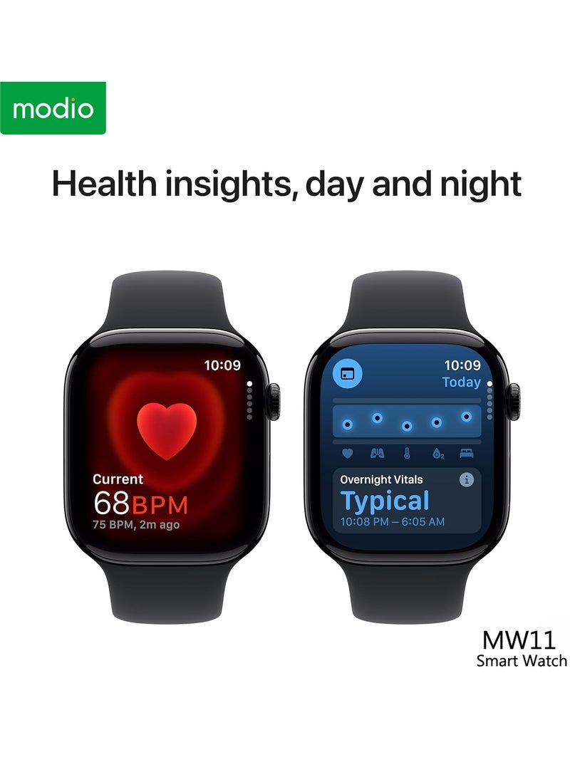 موديو ساعة Modio MW11 الذكية بشاشة عرض كاملة مقاس 2.2 بوصة مع 3 أشرطة قابلة للتبديل وكابل شحن للسيدات والرجال ذهبي - Image 5