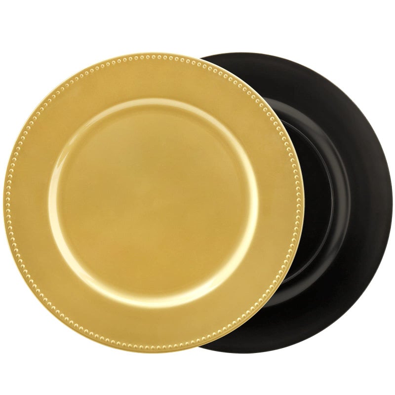 Okllen 12 Pack Plastic Gold Charger Plates, 13" Round Beaded Charger Plates for Wedding, Catering Event, Tabletop Decor - Image 4