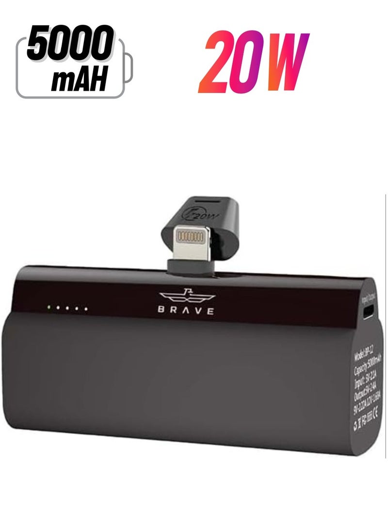 Brave 5000mAh Mini Power Bank,20W PD Quick Charge Portable Charger Battery Pack Compatible with iPhone 14 Pro/14 Pro Max /14/13 Pro/13 Pro Max/12 Pro/XR/X/8/7/6/Plus  - Image 1