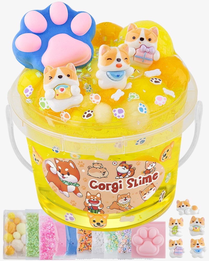 Okaybee Corgi Yellow Slime Kit Big Bucket with Slime Clay 9 Addins Crunchy Slime Sensory Toys Slimes Party Favors for Girls Boys 8 Sensory Experience DIY Toys Holiday Birthday Gift for Kids - Image 3